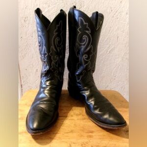 Justin 1409 Mens Boots Sz 10.5 EEE 3E Cowboy Western Black Leather Embroidered